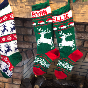 Hand Knitted Christmas Stockings 5. Green Deer