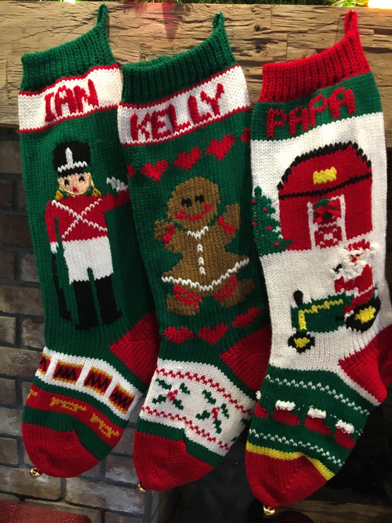 Hand Knitted Christmas Stockings 2. Grn  Ginger girl