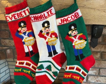 Hand Knit Drummer Boy Stocking