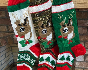 Hand Knit Deer Head Stockings