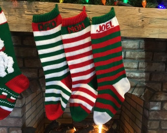 Hand knit Stripe Christmas Stockings