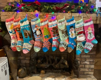 Hand Knit Beach Color Christmas Stockings