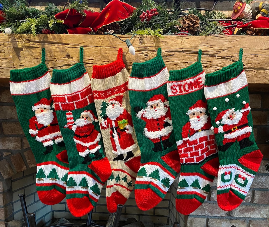 Hand Knit Santa Pattern Stockings - Etsy