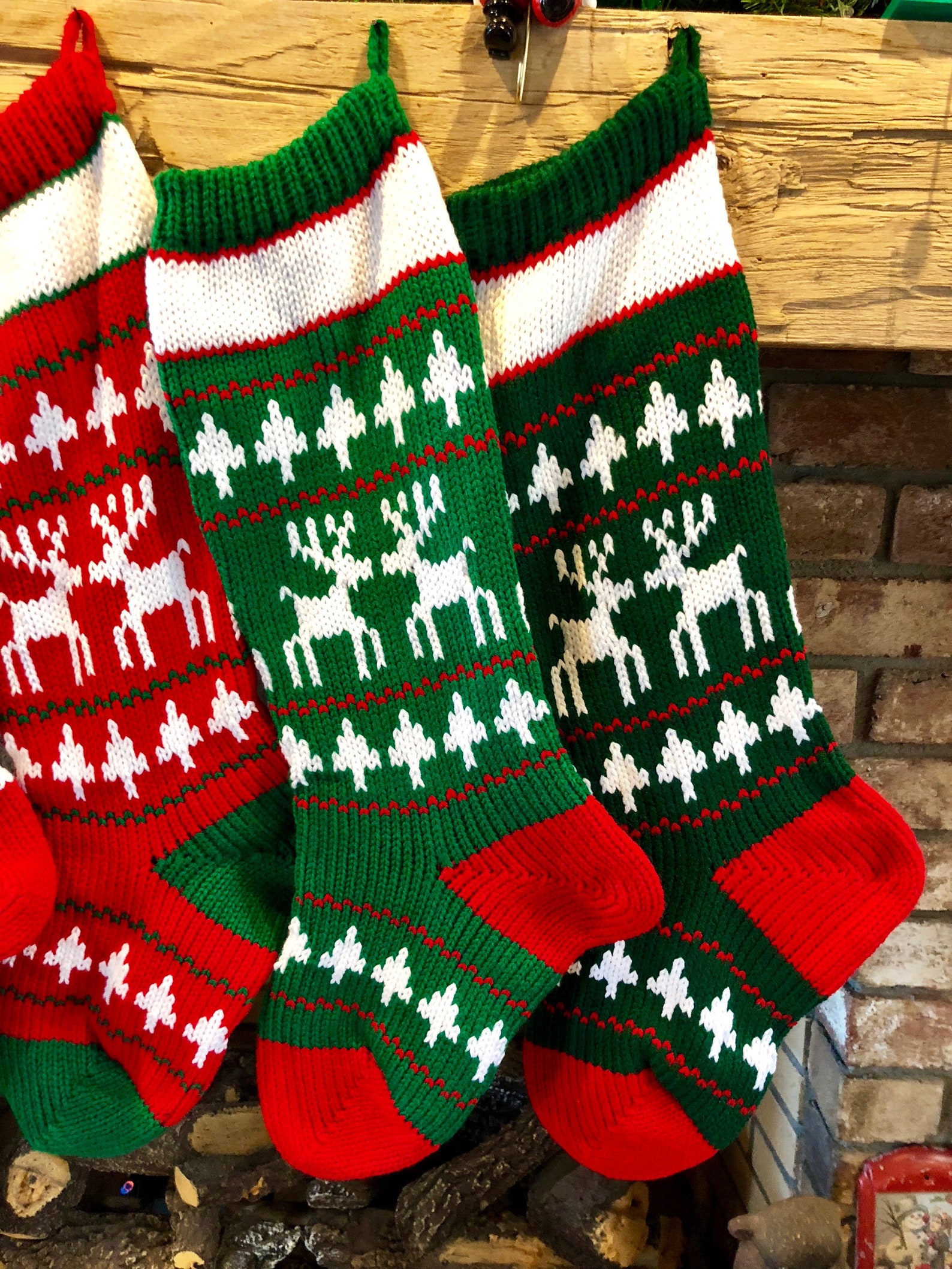 Hand Knit Christmas Reindeer Pattern Etsy