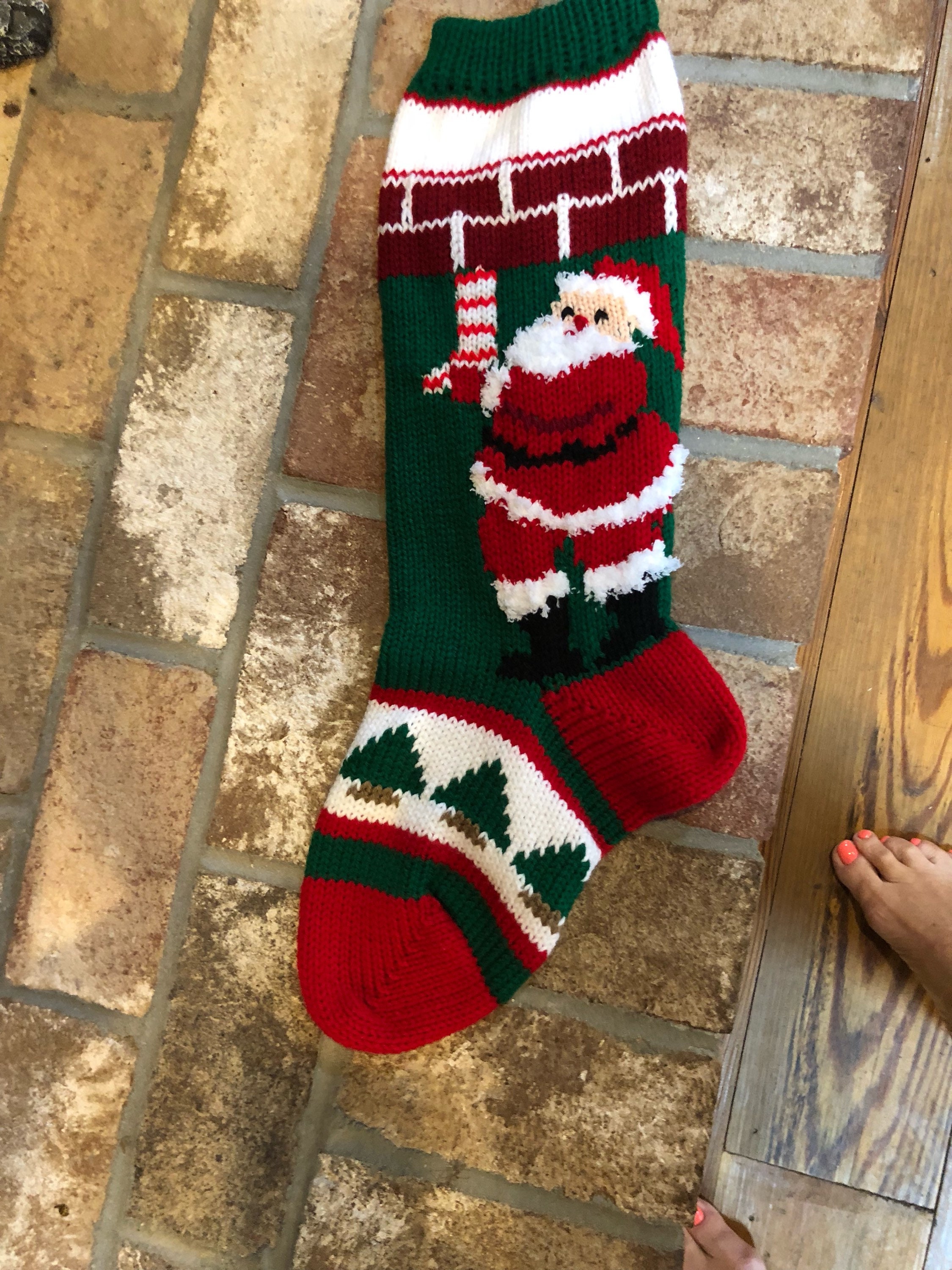 Hand Knit Hunter Santa Santa Hanging Stocking | Etsy