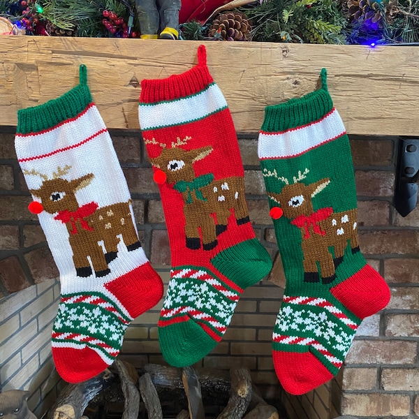 Hand Knit Rudolph Stocking