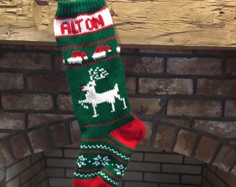 Hand Knit Christmas Reindeer Stocking