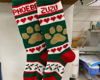 Hand Knitted Dog Paw Christmas Stockings