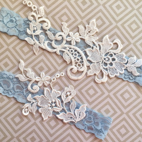 Wedding garter blue, wedding garter blue set, Blue wedding garter belt, Blue garter lace, Blue lace garter set, garters for wedding