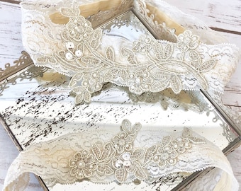Wedding Garter No Slip Garter Set Lace Bridal Garter Set - Mermaid Dress Garter Set - Low Profile Garters - lace garter set