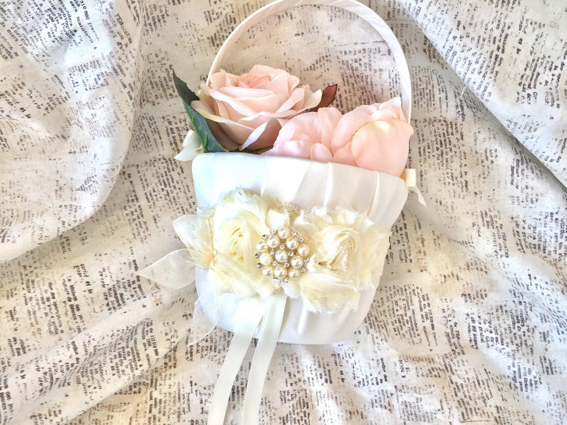 basket and pillow ivory Ivory flower girl basket CUSTOM COLORS basket and pillow flower girl basket vintage flower girl basket ivory
