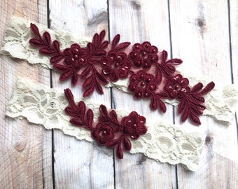 Bugundy wedding garter, bridal garter burgundy, Wine garter set, Wine Wedding Garter, Burgundy garter belt, Wedding Garter Set