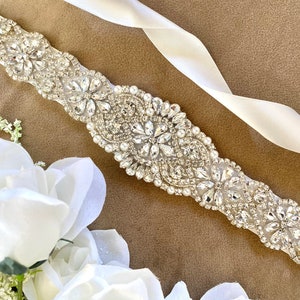 Crystal wedding sash, Crystal bridal sash, crystal sash belt, ivory wedding sash, ivory bridal sash, ivory sash belt, crystal wedding belt image 1