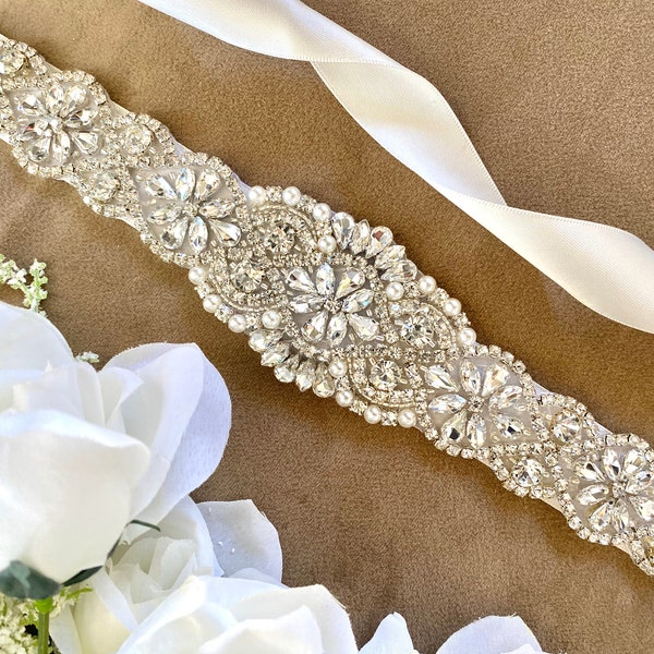 Crystal wedding sash, Crystal bridal sash, crystal sash belt, ivory wedding sash, ivory bridal sash, ivory sash belt, crystal wedding belt