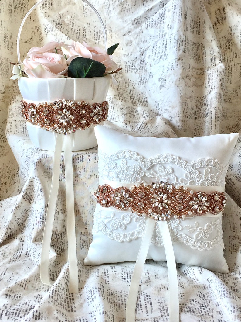Rose Gold Flower Girl Basket and Ring Bearer Pillow Blush Etsy