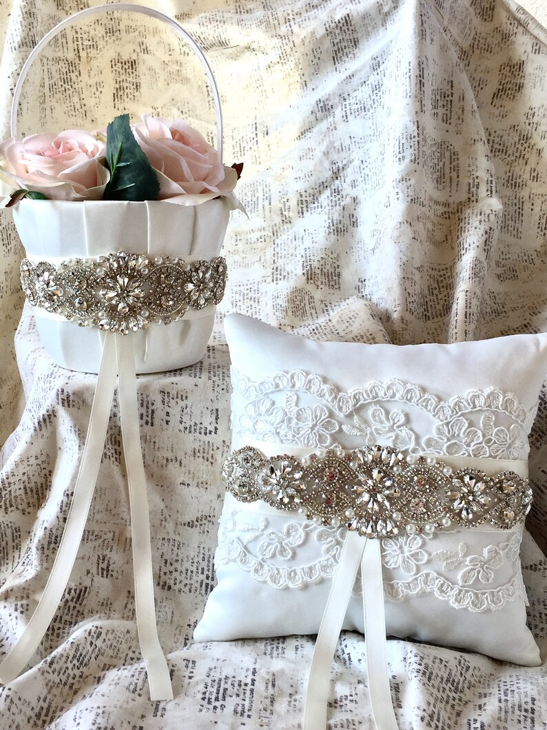 Lace Flower Girl Basket and Ring Bearer Pillow Ivory Flower Etsy