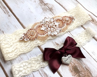 Rose Gold Bridal Garter, Rose Gold Garters, Rose Gold Garters For Wedding, Wine Garter Set, You're Next Garter, No Slip Garters, Garter Set