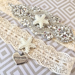Pearl Beach Wedding Garter, Pearl Starfish Garter Set, Beach Garters, Beach Wedding Garters, Beach Bridal Garters, Garters With Starfish