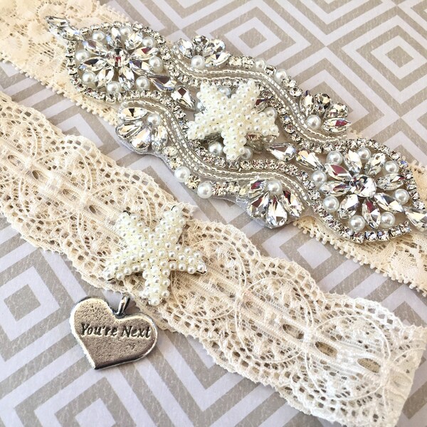Pearl Beach Wedding Garter, Pearl Starfish Garter Set, Beach Garters, Beach Wedding Garters, Beach Bridal Garters, Garters With Starfish