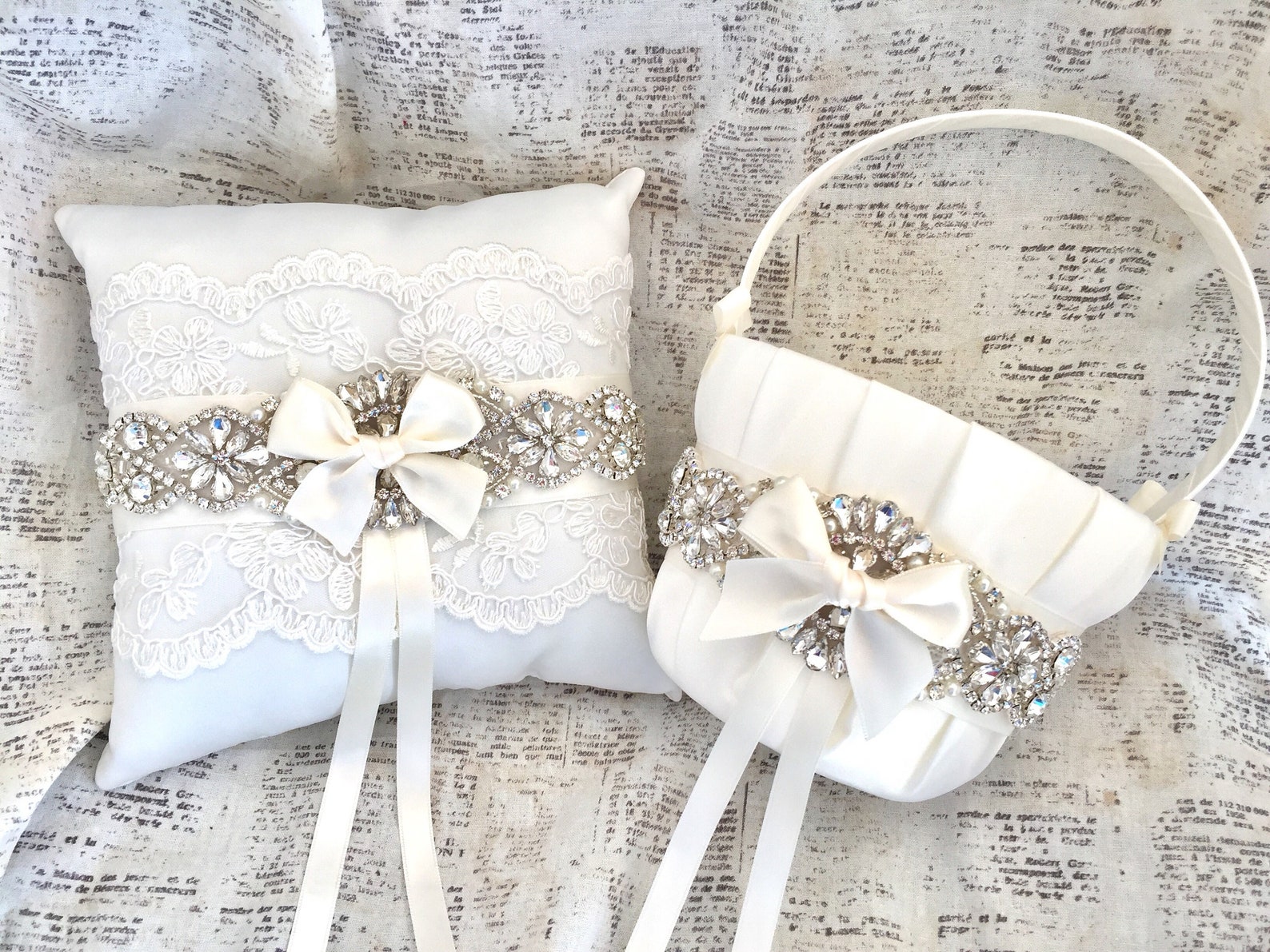 Flower Girl Basket Ivory Ivory Flower Girl Basket and Ring Etsy