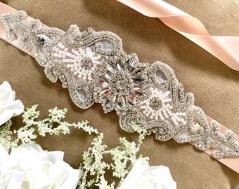 Ornate Wedding Sash, Art Deco Bridal Sash, Glamorous Crystal Sash, Wedding Sash, Gatsby Vintage Rhinestone Sash