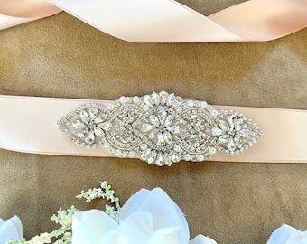 Bridal Sash, Wedding Sash, Rhinestone Wedding Sash, Rhinestone Wedding Belt, Wedding Dress Sash, Blush Bridal Sash, Blush Sash, Bridal Belt