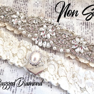 Pearl wedding garter set no slip, ivory bridal garter, pearl garters lace, non slip garter