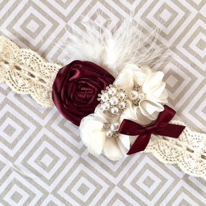 Burgundy flower girl headband, Burgundy headbands, flower girl headband and sash set, Burgundy headband and sash, Wine headband, headbands