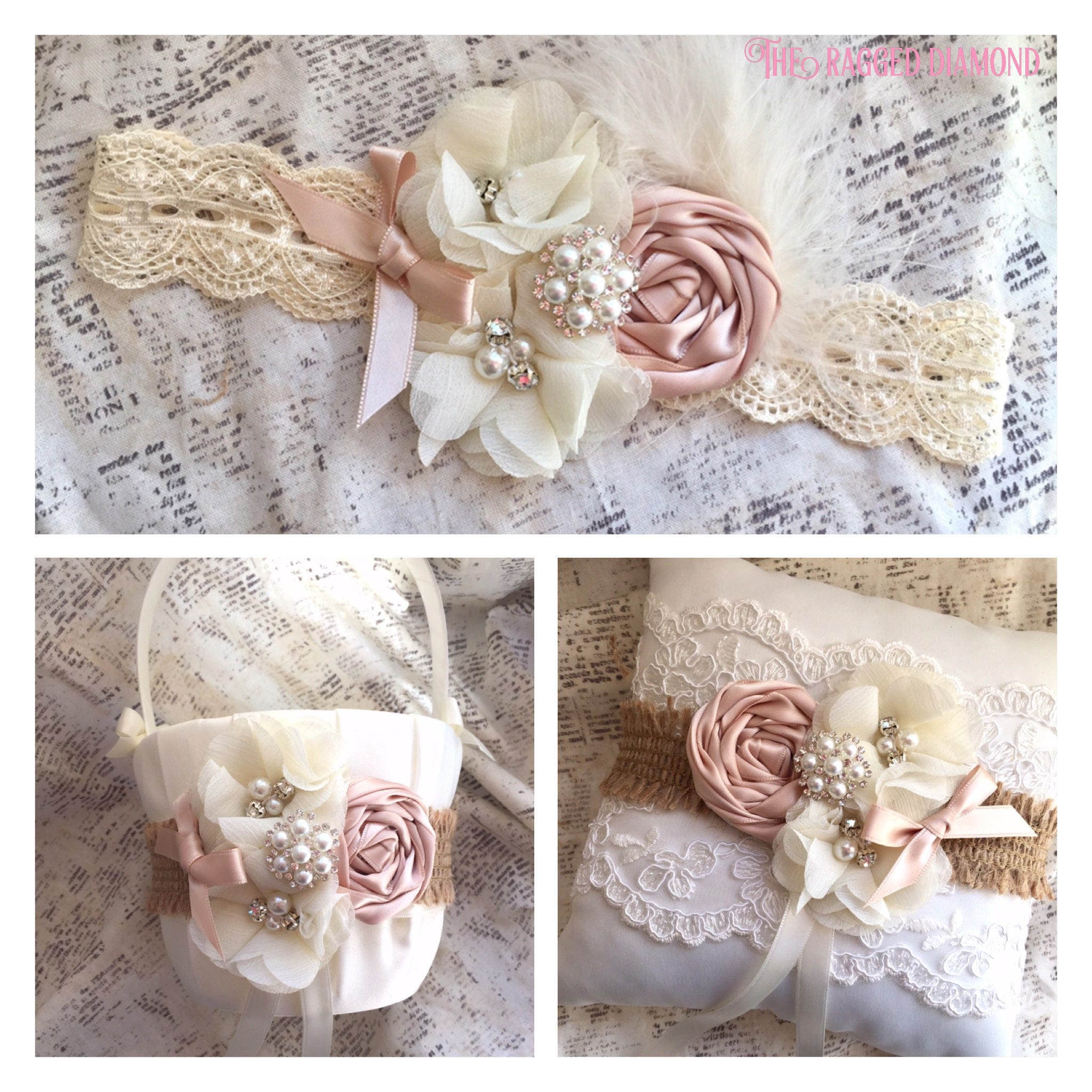 Blush flower girl basket and ring bearer pillow blush basket and pillow set rustic flower girl basket flower girl basket blush