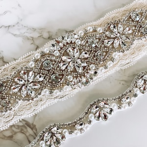Ivory Lace Wedding Garter with Rhinestone & Crystal Detail | Keepsake Garter and Toss Garter | Crystal Bridal Garter Set | sophia-112