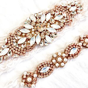 Rose Gold Garter Set No Slip, Wedding Garter Set, Lace Garter, Opal Garter, Vintage Wedding Garter