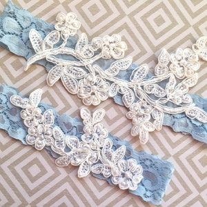 Wedding Garter Blue, Something Blue Wedding Garter, Non Slip Garter Set, Lace Bridal Garter 1 No Slip