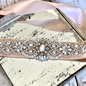 Faixa de noiva de pérola vintage, faixa de noiva, faixa de vestido de casamento vintage, faixa de noiva blush, strass vintage pérolas de casamento