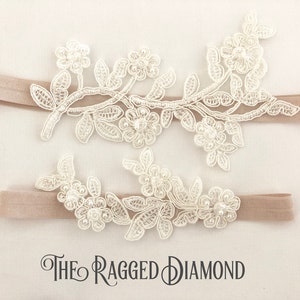Wedding Garter Set, Champagne Beaded Lace Garter Set, No Slip Garter Set, Bridal Wedding Garter - 1923-CE