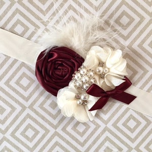 Burgundy flower girl sash, Burgundy sash belt, flower girl headband and sash set, Burgundy headband and sash, Wine Sash, Wine Wedding Theme