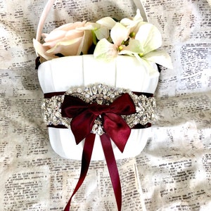 Burgundy Flower Girl Basket, Flower Girl Basket Wine, Wine Flower Girl Basket and Ring Bearer Pillow Set, Petal Basket