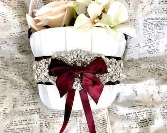 Burgundy Flower Girl Basket, Flower Girl Basket Wine, Wine Flower Girl Basket and Ring Bearer Pillow Set, Petal Basket