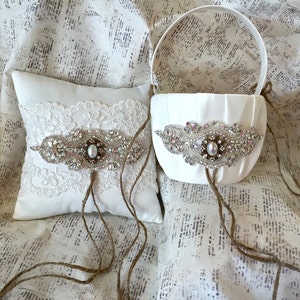 Ring Bearer Pillow, Lace Ring Bearer Pillow, Ring Cushion, Lace Wedding Pillow, Ivory Wedding Pillow, Crystal Ring Bearer Pillow