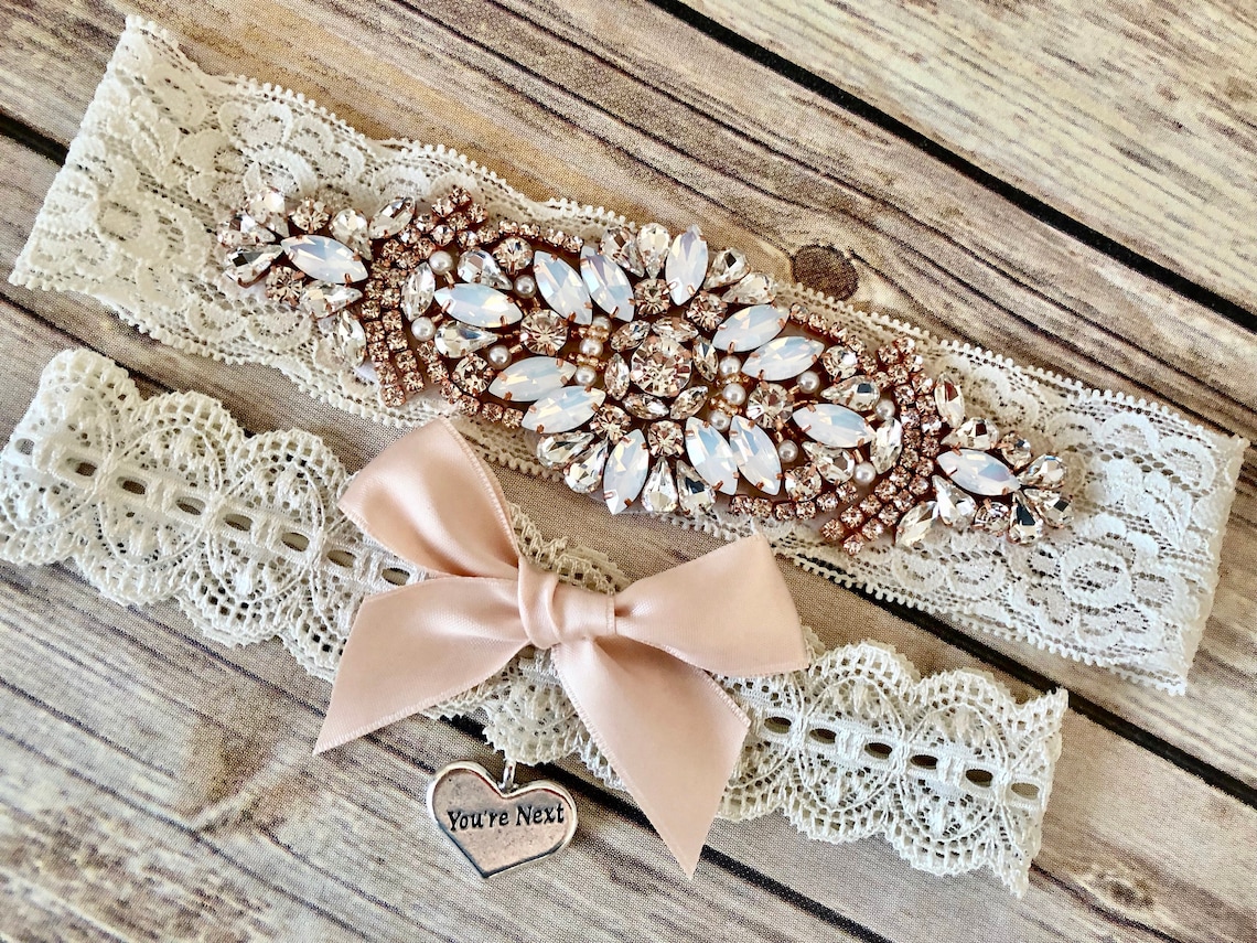 Rose Gold Wedding Garter No Slip Lace Wedding Garter Set image 2