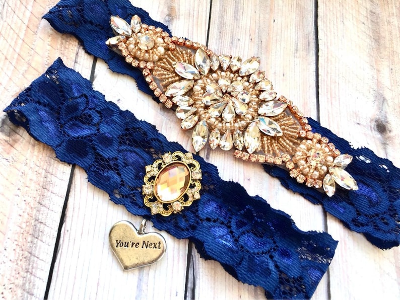 Rose Gold Bridal Garter Rose Gold Garter Rose Gold Garter Set Rose gold and Navy garter set Rose Gold Wedding Garter No Slip Garter Set
