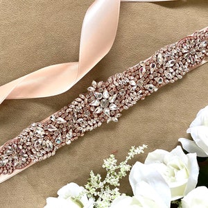 rose gold sash for dress Long Wedding Sash, Rose Gold Sash, Blush Wedding Sash, Vintage Rhinestone Blush, Unique Rose Gold Sash Belt gender-Girls