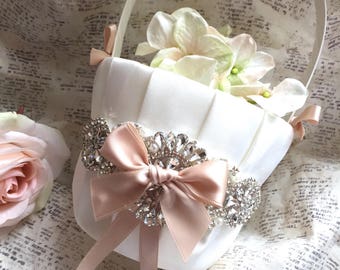 Flower Girl Basket, Flower Girl Basket Blush, Blush Flower Girl Basket and Ring Bearer Pillow Set, Flower Girl Basket Pink, Petal Basket