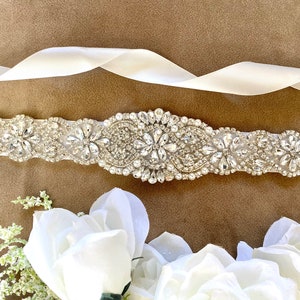 Crystal wedding sash, Crystal bridal sash, crystal sash belt, ivory wedding sash, ivory bridal sash, ivory sash belt, crystal wedding belt image 2