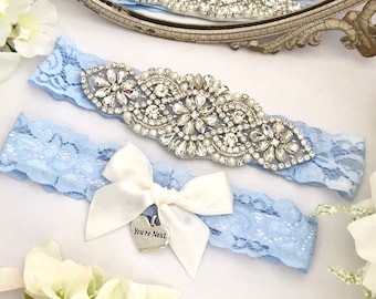 Wedding Garter Set Something Blue Garters, Non slip garter Set, Blue Lace Bridal Garter Set