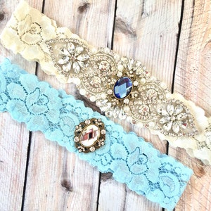 Rhinestone garter set, Crystal garter set, crystal wedding garter, vintage garter set, something blue garter, something blue wedding