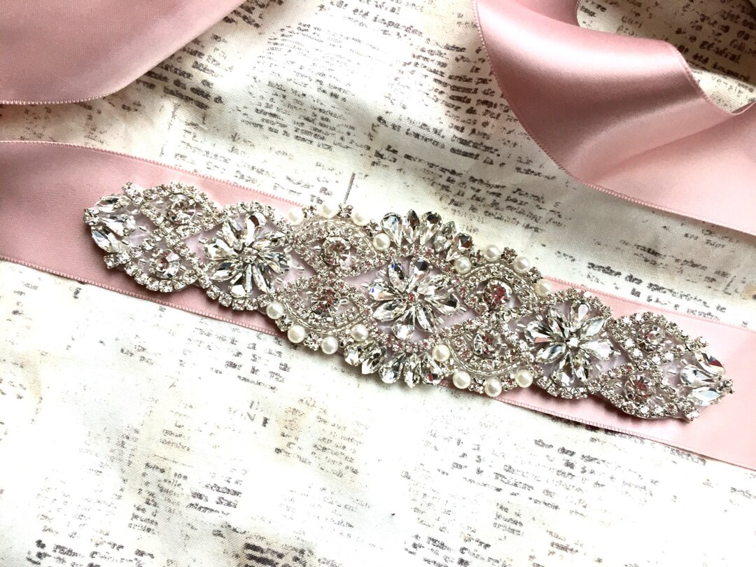 Ball Gown Pink Wedding Belt Rose Gold Rhinestone Bridal Sash  Wedding  Dress Belt