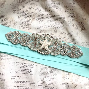 Beach Wedding, Beach Wedding Sash, Starfish Sash, Aqua Sash, Bridal Sash Aqua, Bridal Sash Beach, Aqua Wedding Sash, Beach Sash Belt