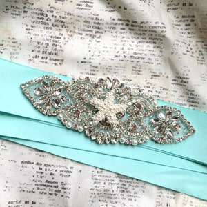 Beach Bridal Belt Starfish, Beach Bridesmaids Belt, Beach Sash Belts, Pearl Starfish Rhinestone Bridal Belt - 1230