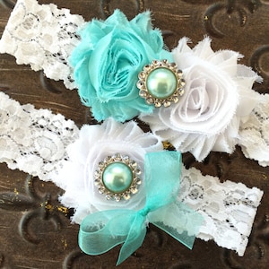 Pick Color, Aqua Blue Garter, White Garter Belt, Blue Garter, Wedding Garter, Blue Wedding Garter, Aqua Garter Set, Bridal Garter Set
