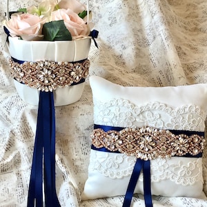 Navy Blue and Rose Gold Ring Pillow Rose Gold Ring Bearer Pillow Blush Ring Bearer Pillow Blush Ring Pillow Ring Bearer Pillow Etsy